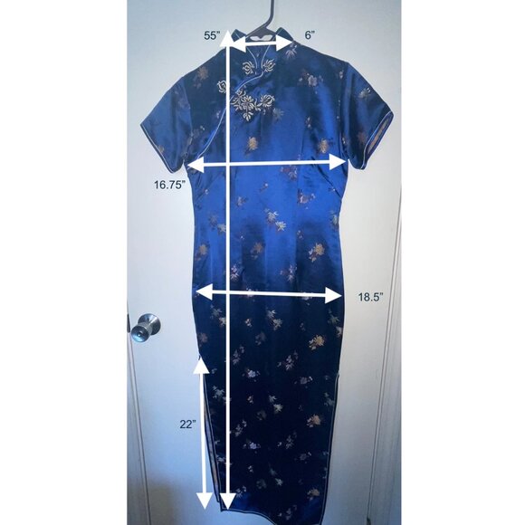 Blue traditional Chinese silk dress (qi pao) - Picture 7 of 7